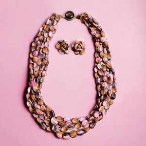 Vintage 60s-70s Colorful Multi-Strand Necklace & Earring Jewelry Set